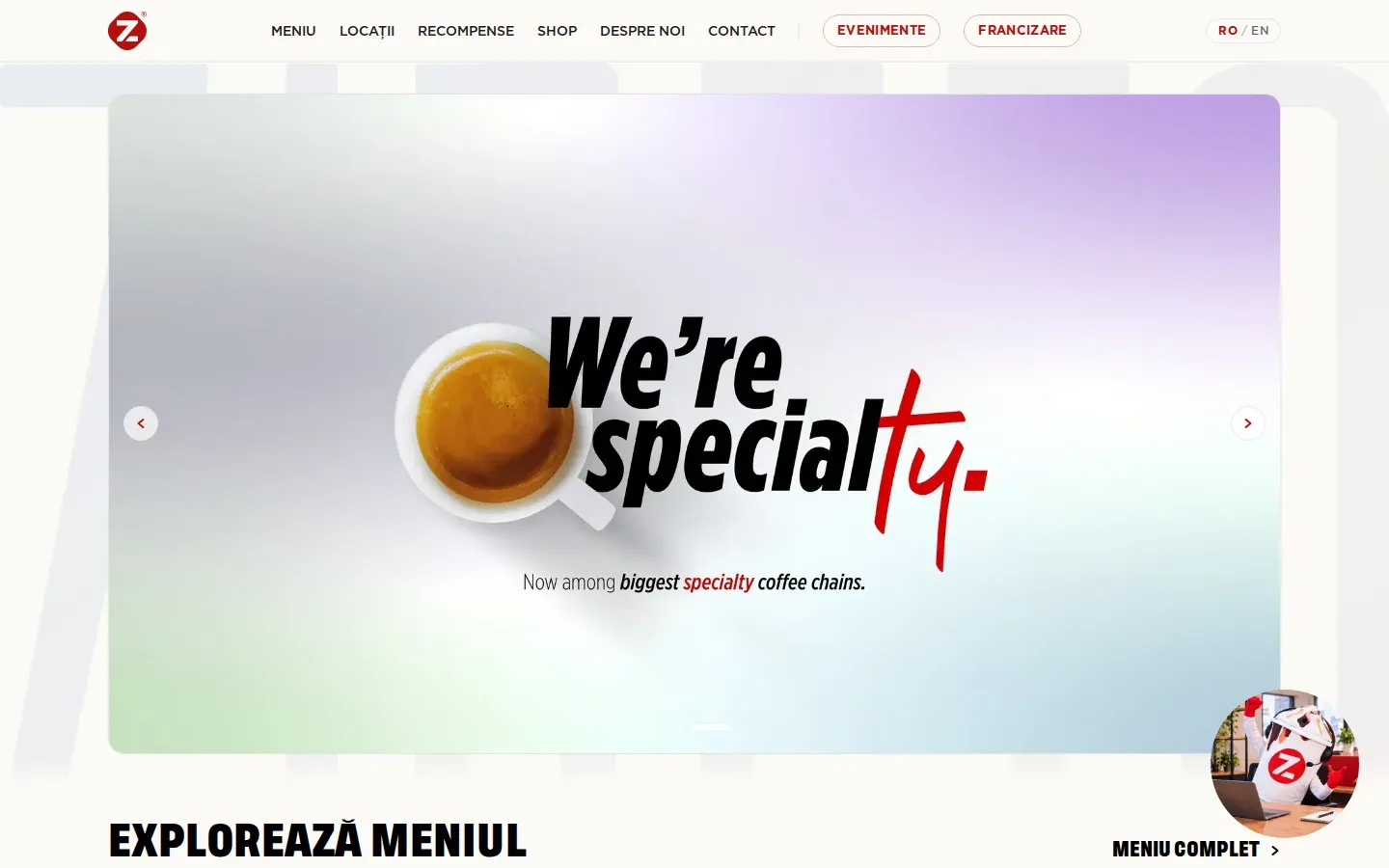 Pagina principală a site-ului ZIRETO Caffe