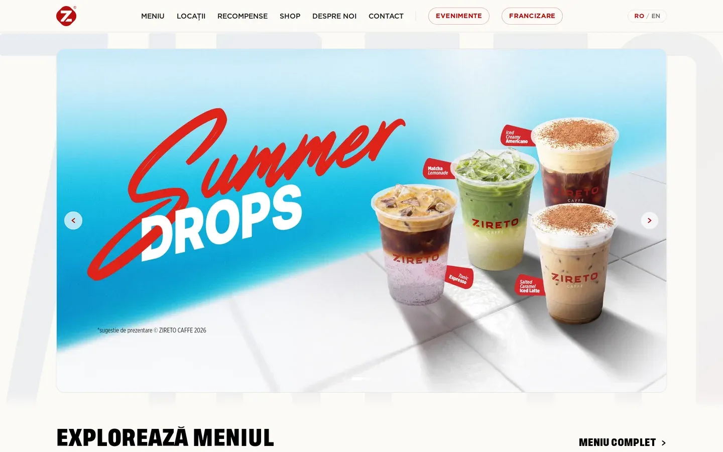 Homepage of the ZIRETO Caffe website
