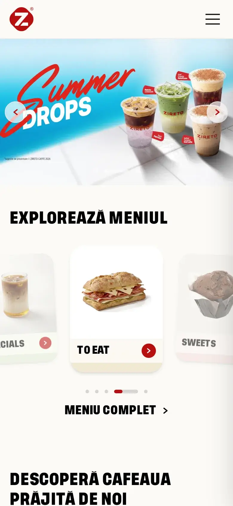 Site-ul ZIRETO Caffe pe telefon